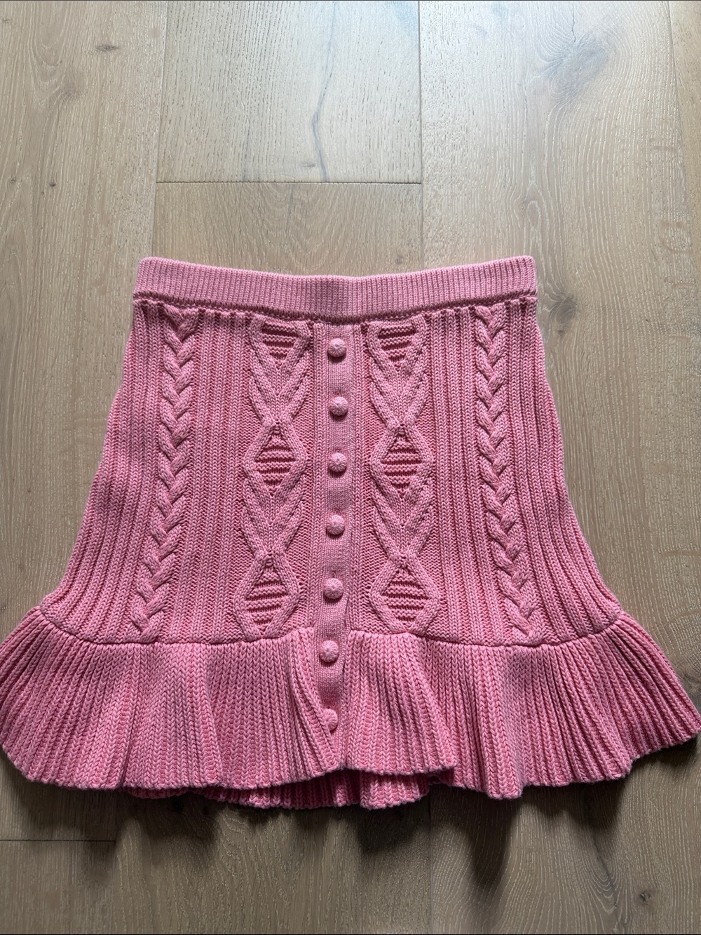 LoveShackFancy💗 RARE 💗Pink Cable-Knit Button Mini Skirt Small